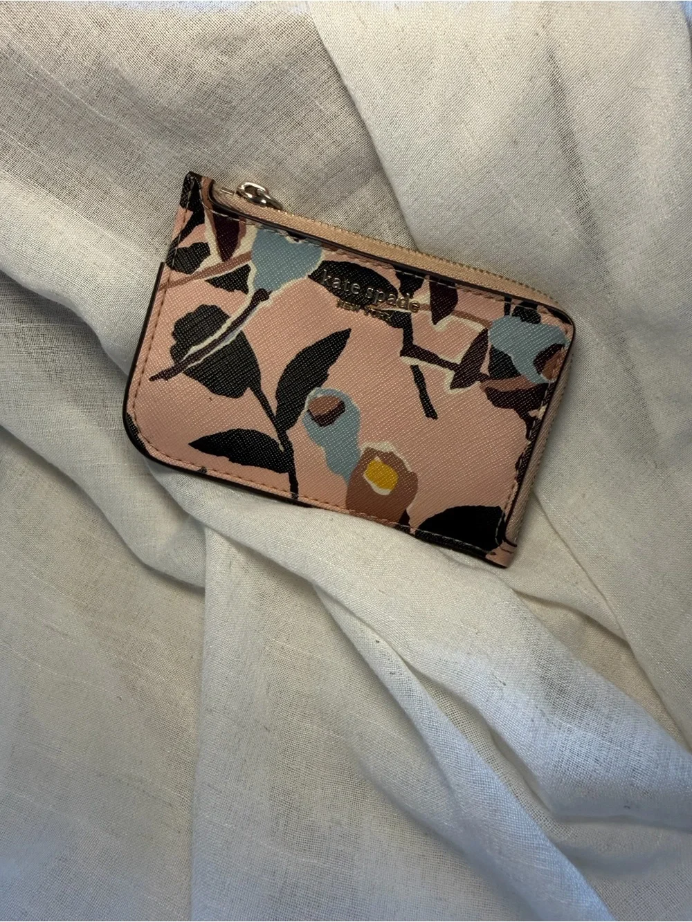 Kate Spade Pink Floral Zip Card Case